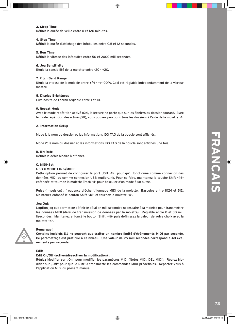 Fr anc ais | Reloop RMP-3 User Manual | Page 73 / 80