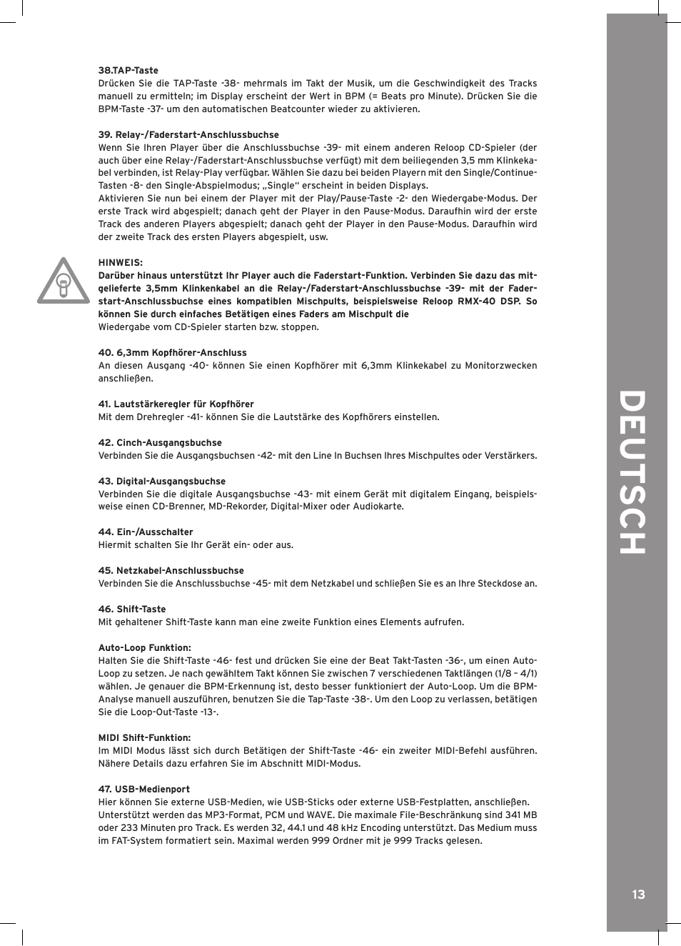 Deu t s ch | Reloop RMP-3 ALPHA LTD. User Manual | Page 13 / 80