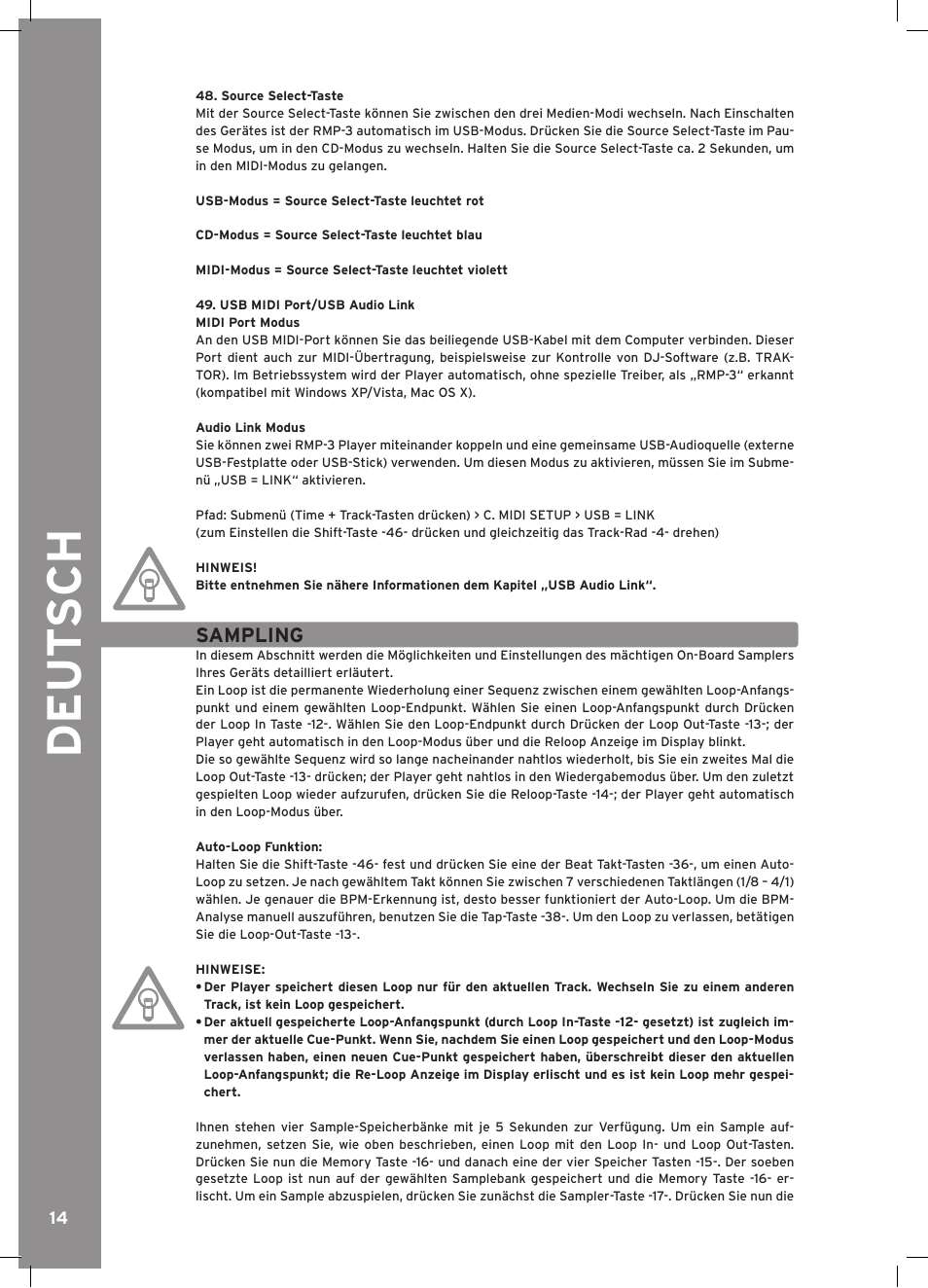 Deu t s ch | Reloop RMP-3 ALPHA LTD. User Manual | Page 14 / 80