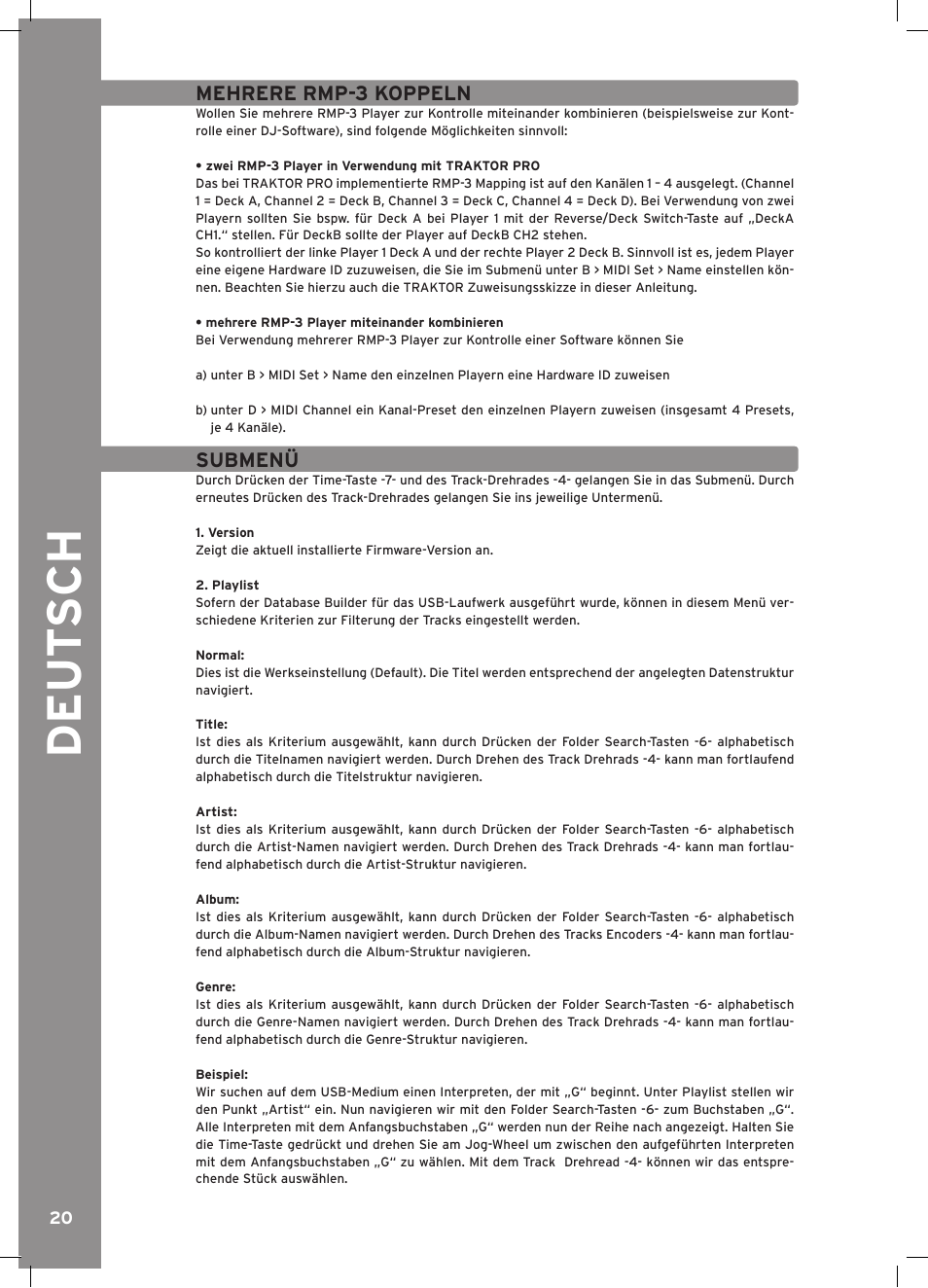 Deu t s ch | Reloop RMP-3 ALPHA LTD. User Manual | Page 20 / 80