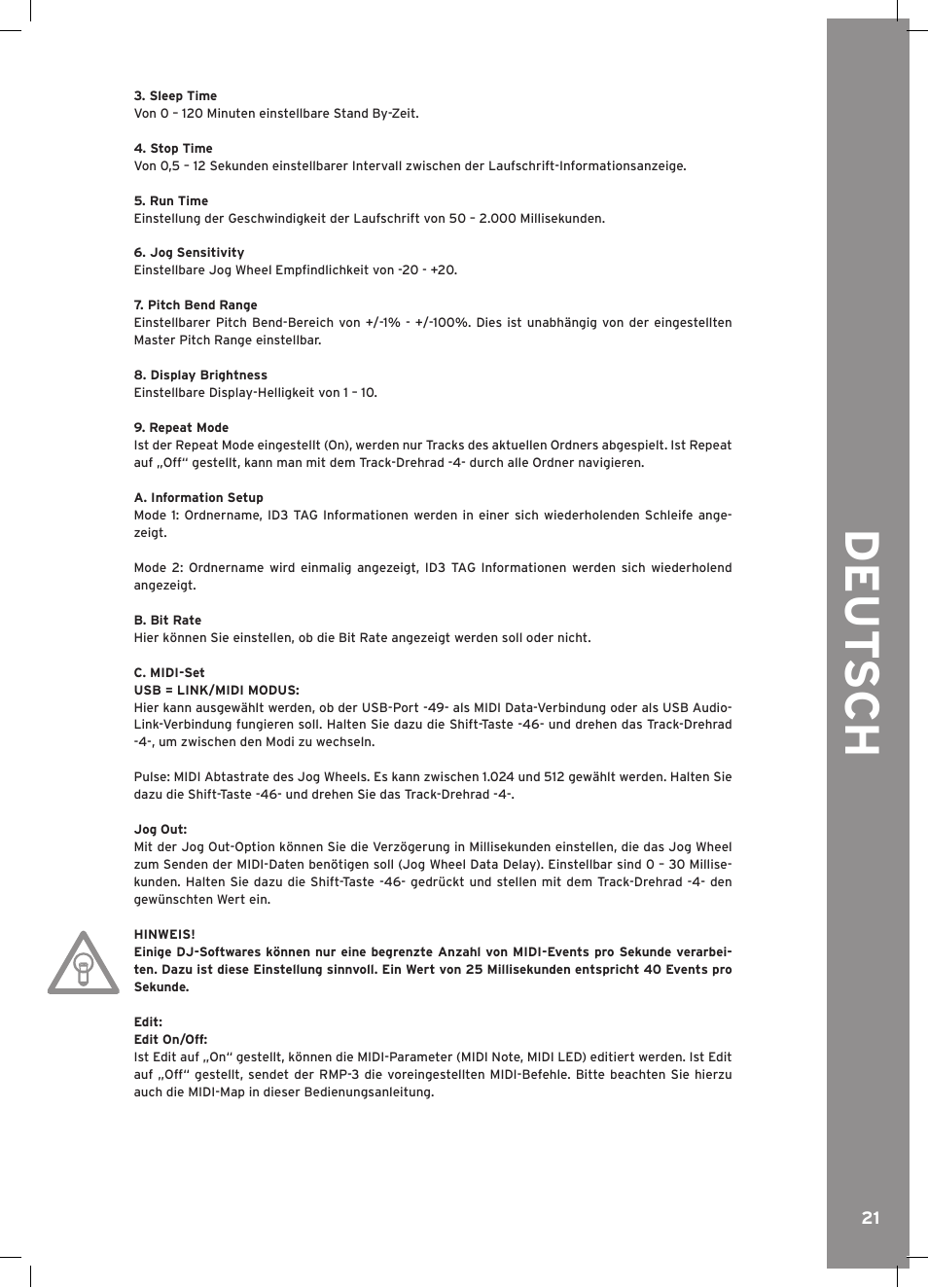 Deu t s ch | Reloop RMP-3 ALPHA LTD. User Manual | Page 21 / 80