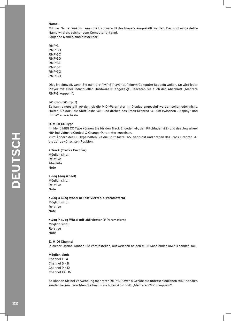 Deu t s ch | Reloop RMP-3 ALPHA LTD. User Manual | Page 22 / 80