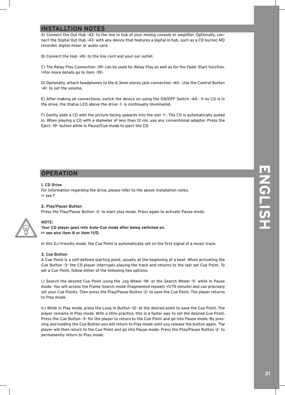 English, Operation | Reloop RMP-3 ALPHA LTD. User Manual | Page 31 / 80