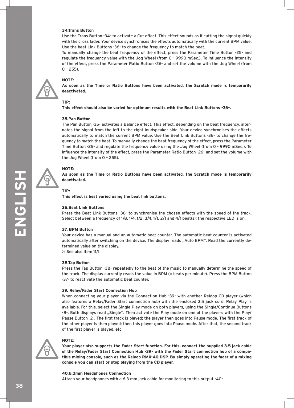 English | Reloop RMP-3 ALPHA LTD. User Manual | Page 38 / 80