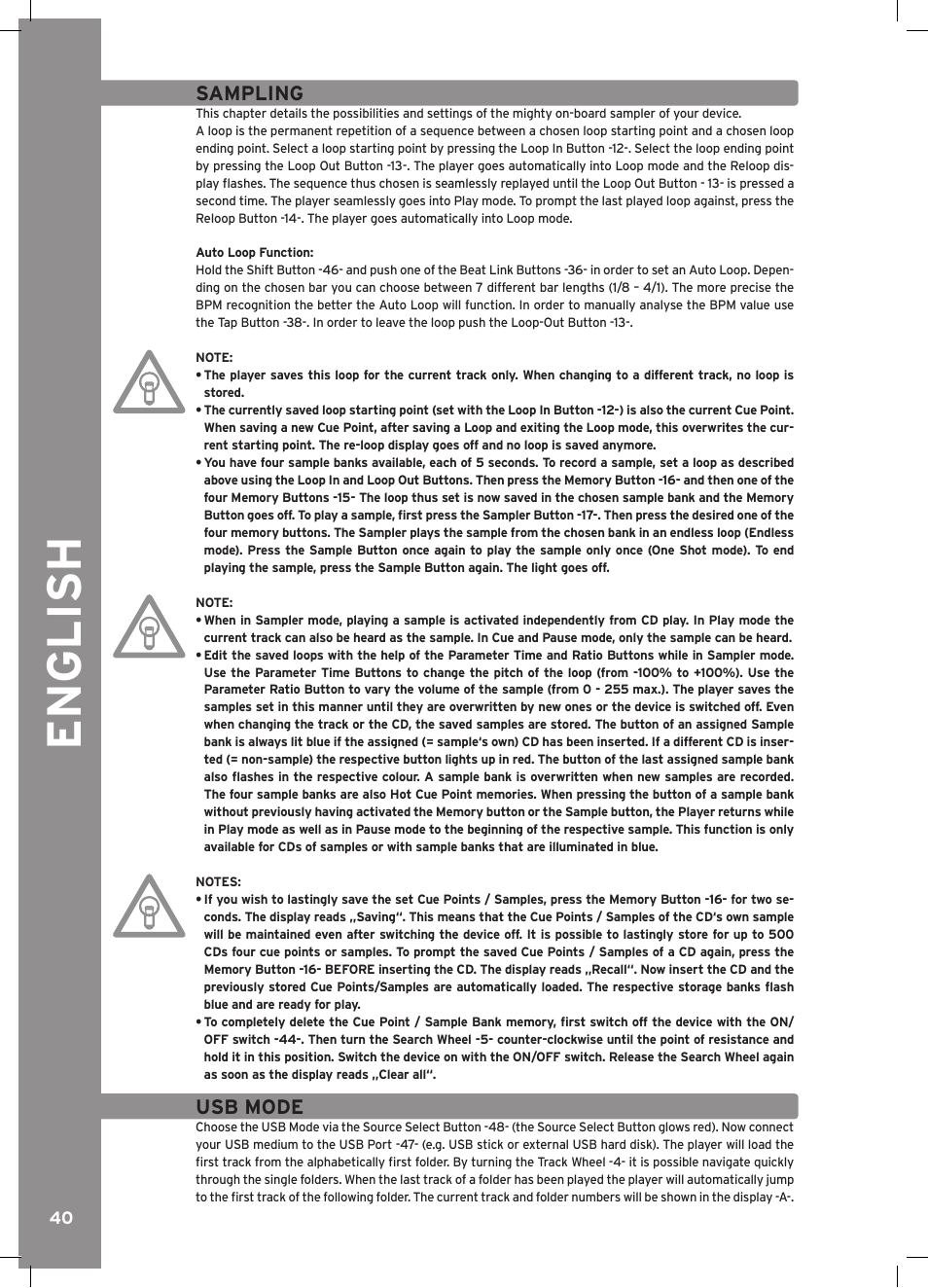 English, Sampling, Usb mode | Reloop RMP-3 ALPHA LTD. User Manual | Page 40 / 80