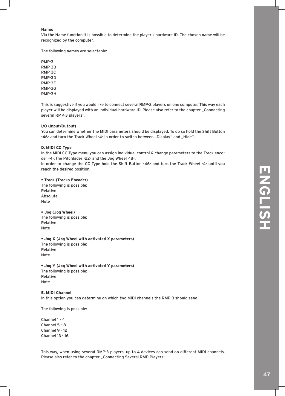 English | Reloop RMP-3 ALPHA LTD. User Manual | Page 47 / 80