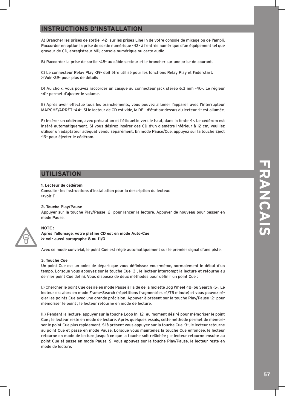 Fr anc ais | Reloop RMP-3 ALPHA LTD. User Manual | Page 57 / 80