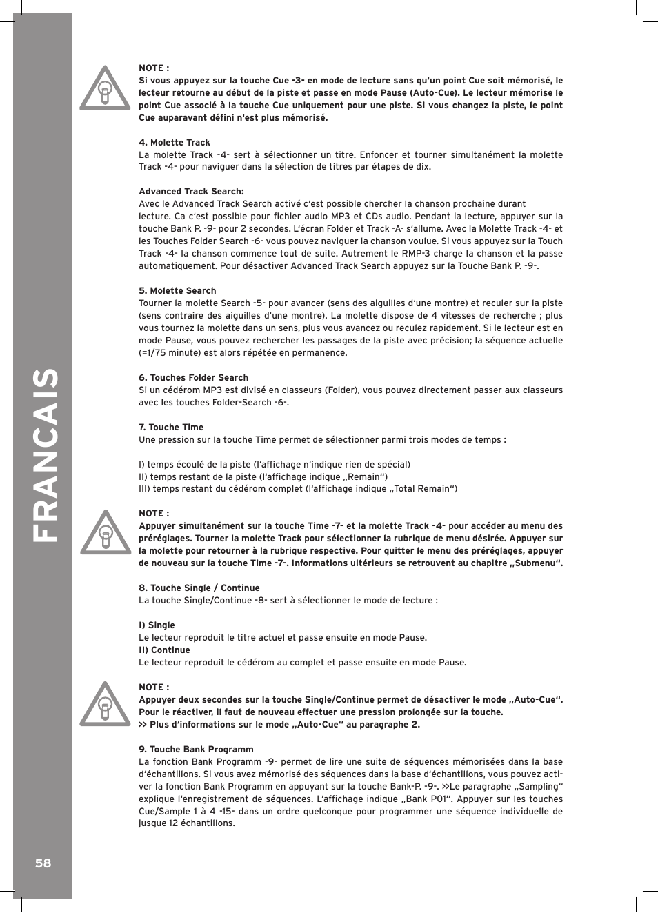 Fr anc ais | Reloop RMP-3 ALPHA LTD. User Manual | Page 58 / 80