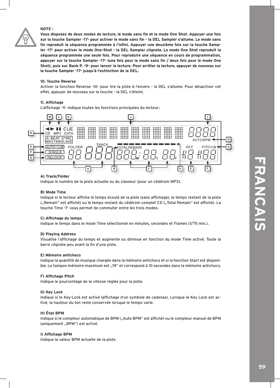 Fr anc ais | Reloop RMP-3 ALPHA LTD. User Manual | Page 59 / 80