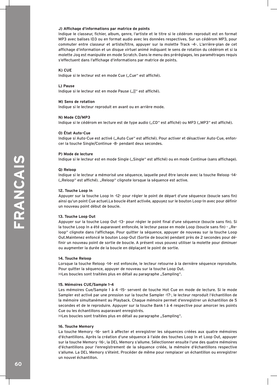 Fr anc ais | Reloop RMP-3 ALPHA LTD. User Manual | Page 60 / 80