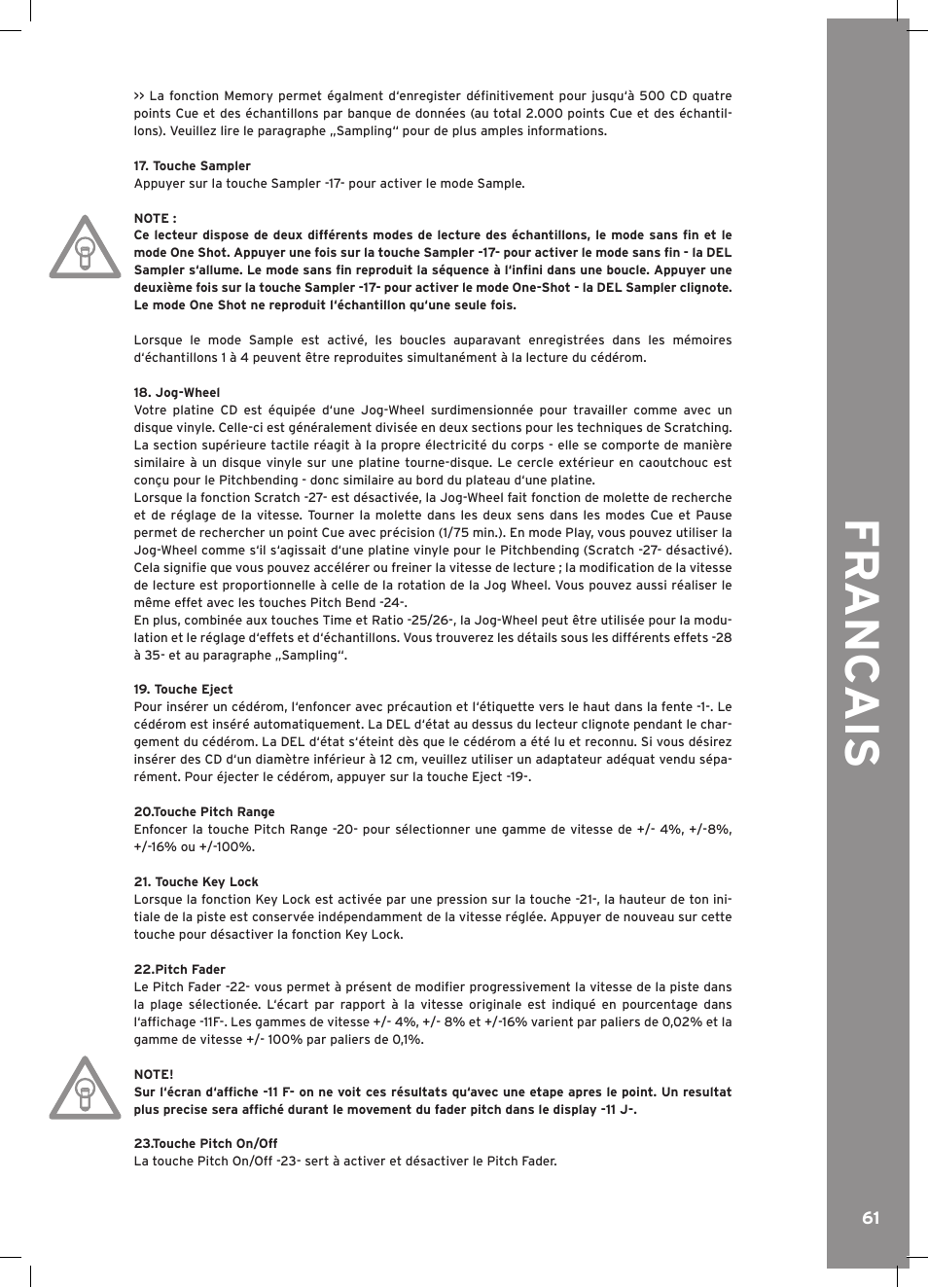 Fr anc ais | Reloop RMP-3 ALPHA LTD. User Manual | Page 61 / 80