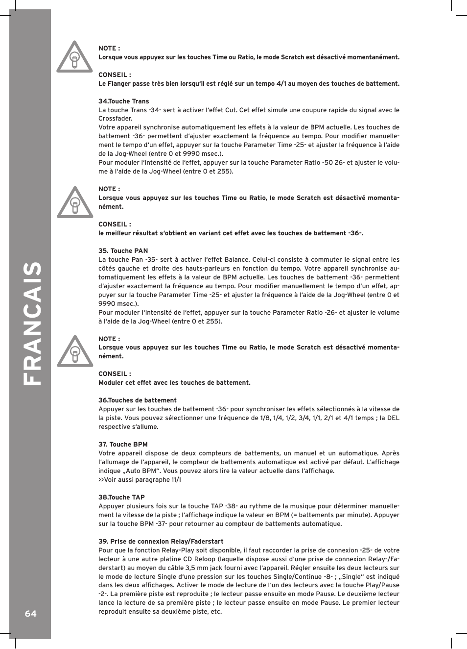 Fr anc ais | Reloop RMP-3 ALPHA LTD. User Manual | Page 64 / 80