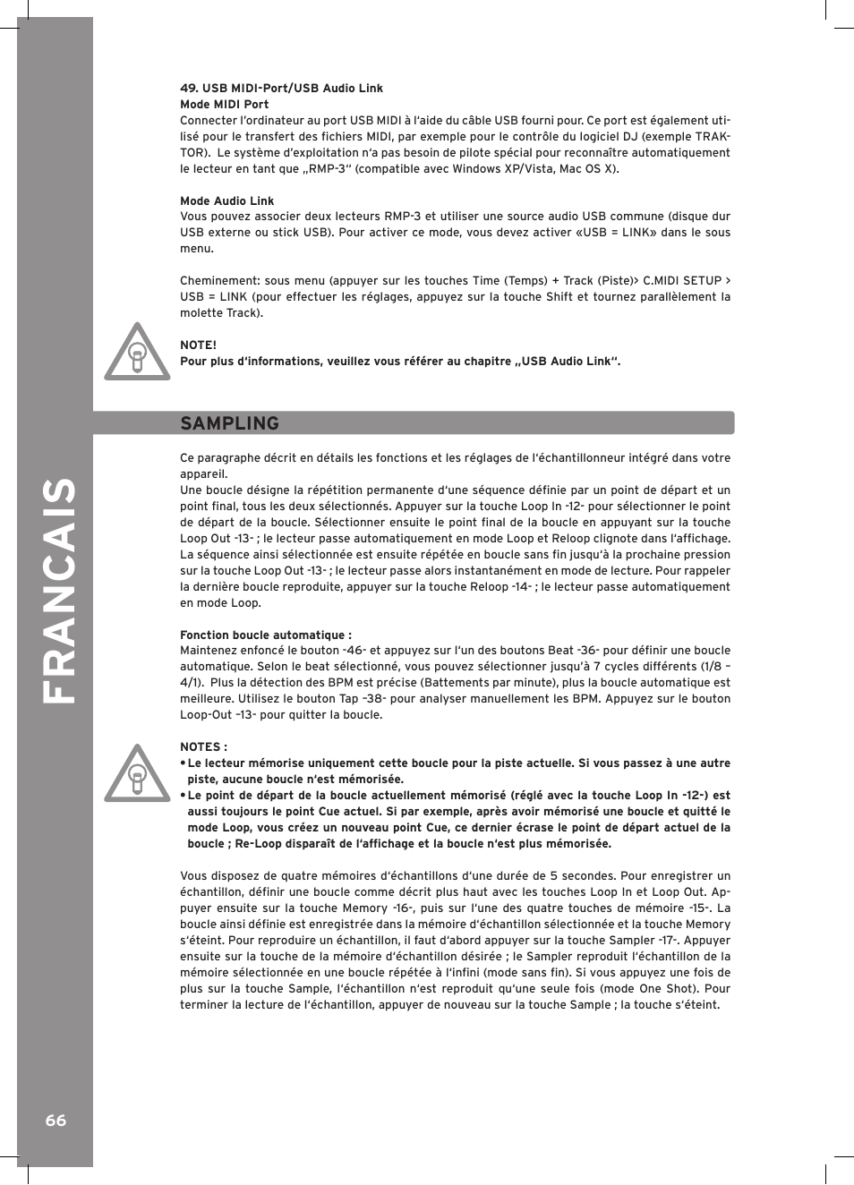Fr anc ais | Reloop RMP-3 ALPHA LTD. User Manual | Page 66 / 80