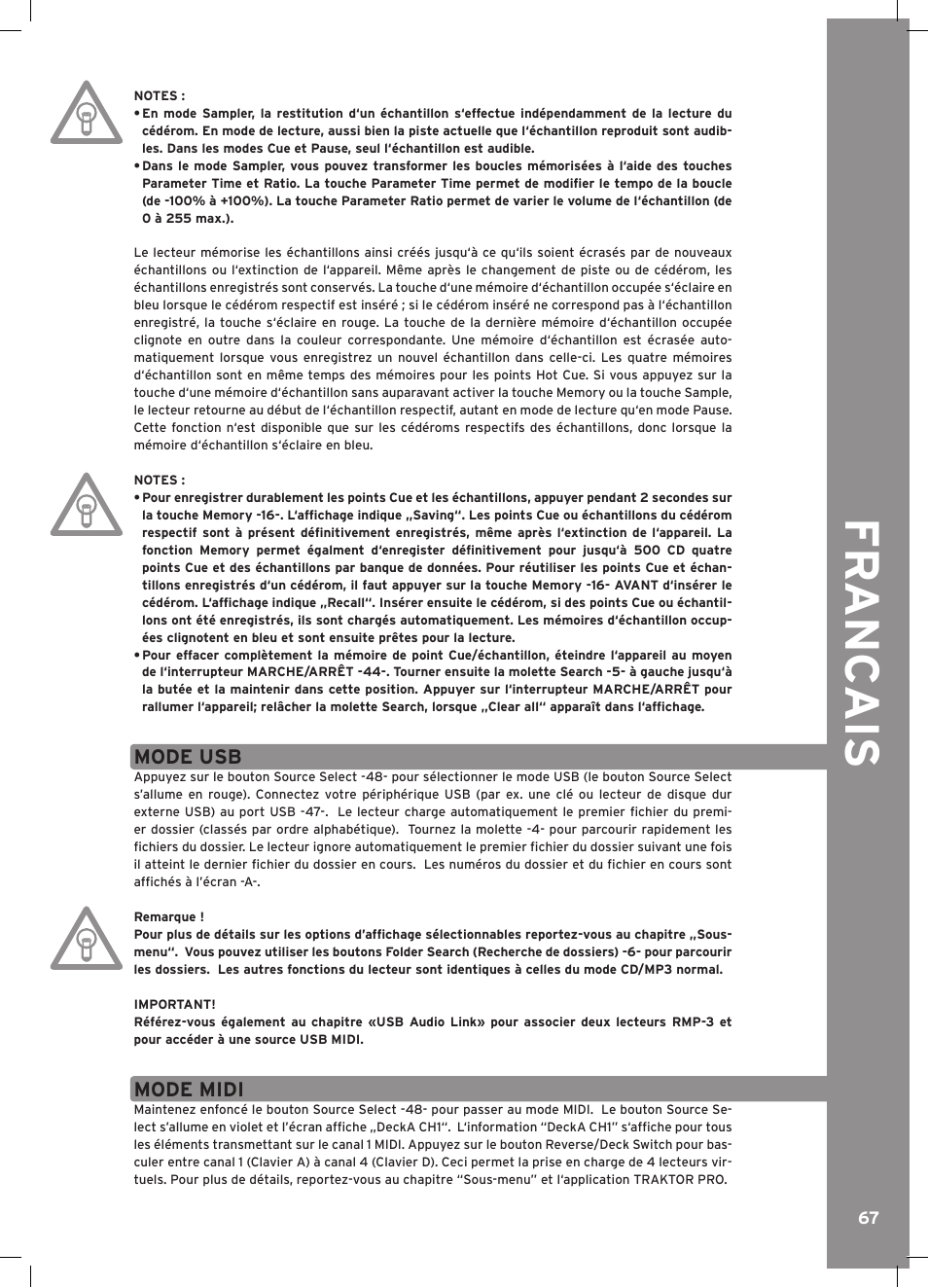 Fr anc ais | Reloop RMP-3 ALPHA LTD. User Manual | Page 67 / 80
