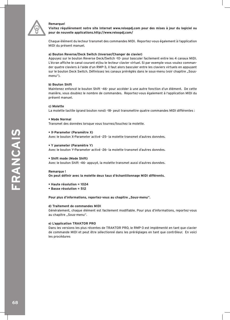 Fr anc ais | Reloop RMP-3 ALPHA LTD. User Manual | Page 68 / 80