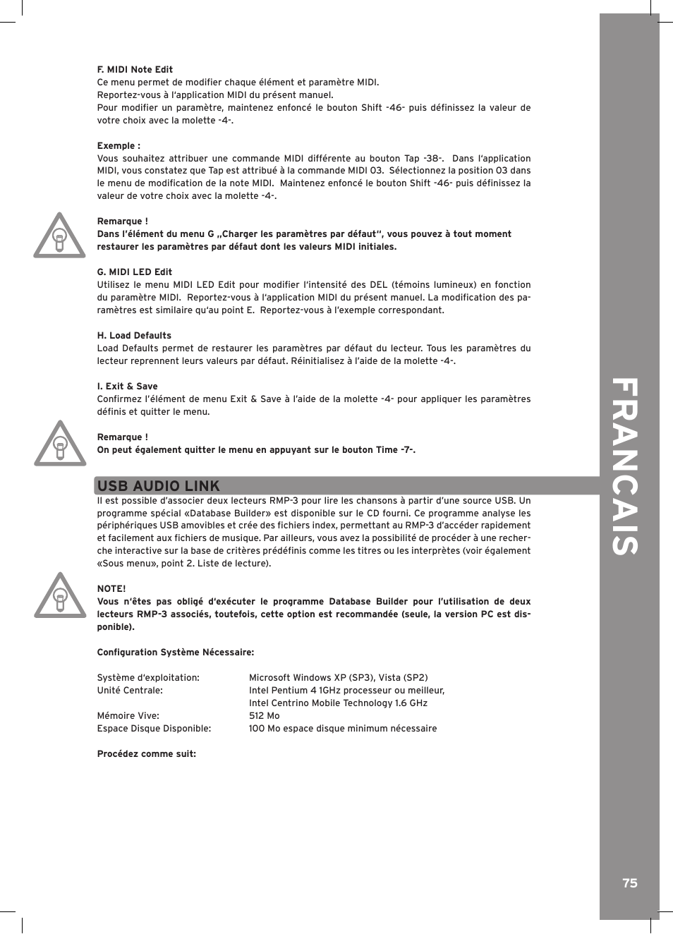 Fr anc ais, Usb audio link | Reloop RMP-3 ALPHA LTD. User Manual | Page 75 / 80