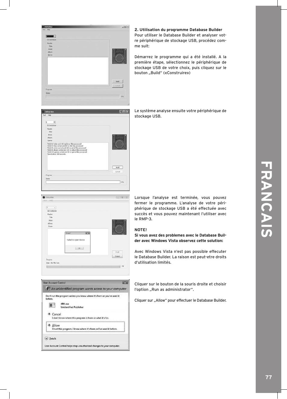 Fr anc ais | Reloop RMP-3 ALPHA LTD. User Manual | Page 77 / 80