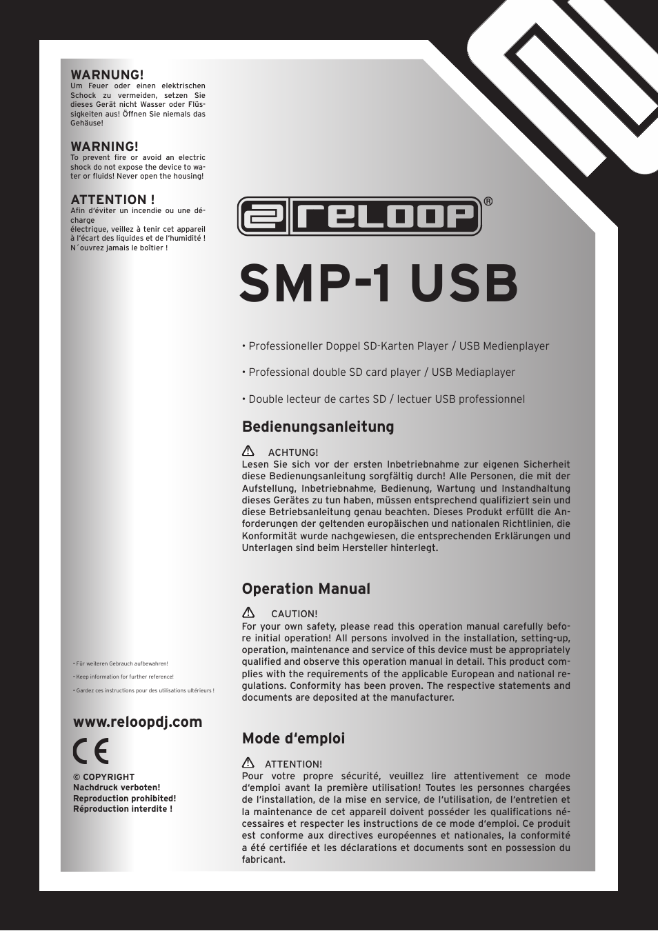 Reloop SMP-1 USB User Manual | 12 pages