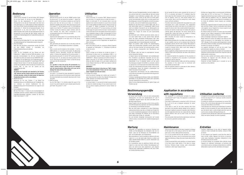 Bestimmungsgemäße verwendung, Wartung, 3bedienung | Application in accordance with regulations, Maintenance, Operation, Utilisation conforme, Entretien, Utilisation | Reloop RP-2000 MK3s User Manual | Page 3 / 8