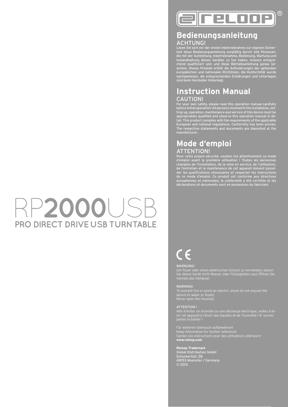 Reloop RP-2000 USB User Manual | 16 pages