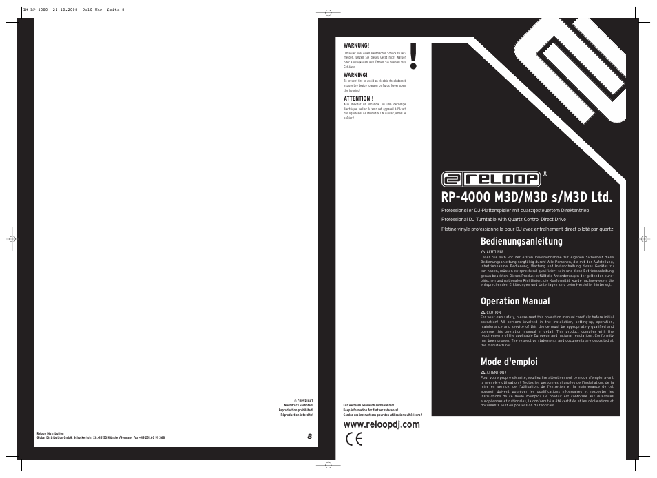 Reloop RP-4000 M3Ds User Manual | 8 pages