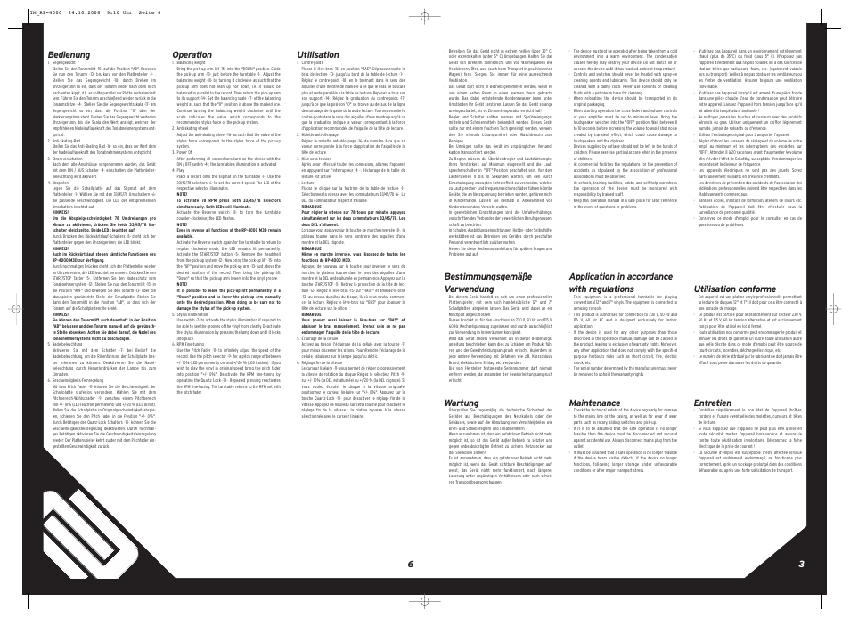 Bestimmungsgemäße verwendung, Wartung, 3bedienung | Application in accordance with regulations, Maintenance, Operation, Utilisation conforme, Entretien, Utilisation | Reloop RP-4000 M3Ds User Manual | Page 3 / 8