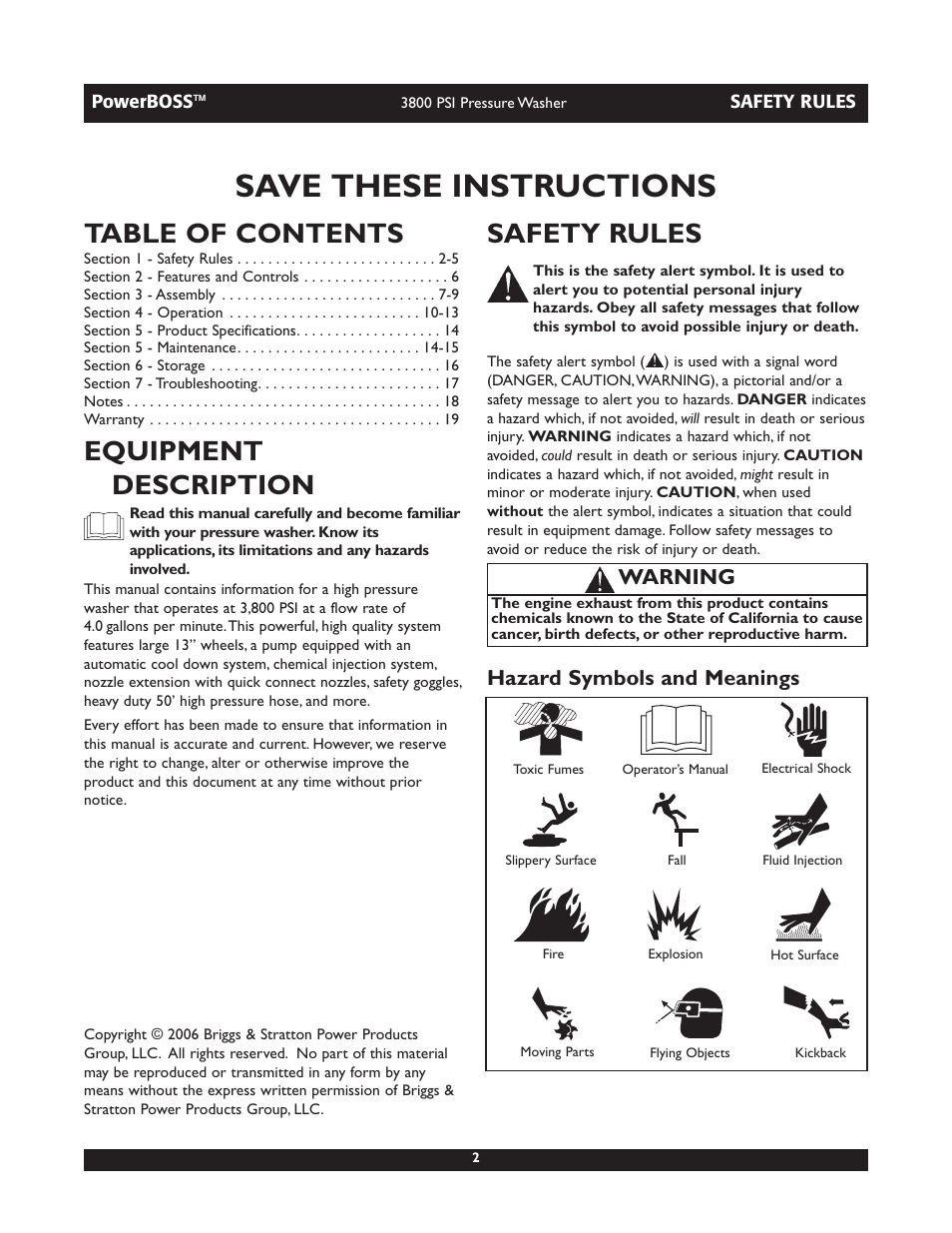 Briggs & Stratton PowerBoss 20262 User Manual | Page 2 / 36