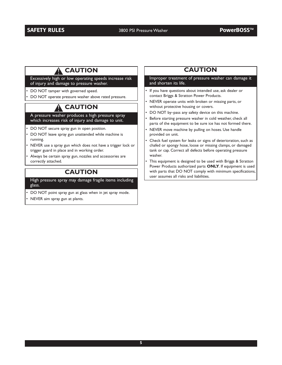 Caution | Briggs & Stratton PowerBoss 20262 User Manual | Page 5 / 36