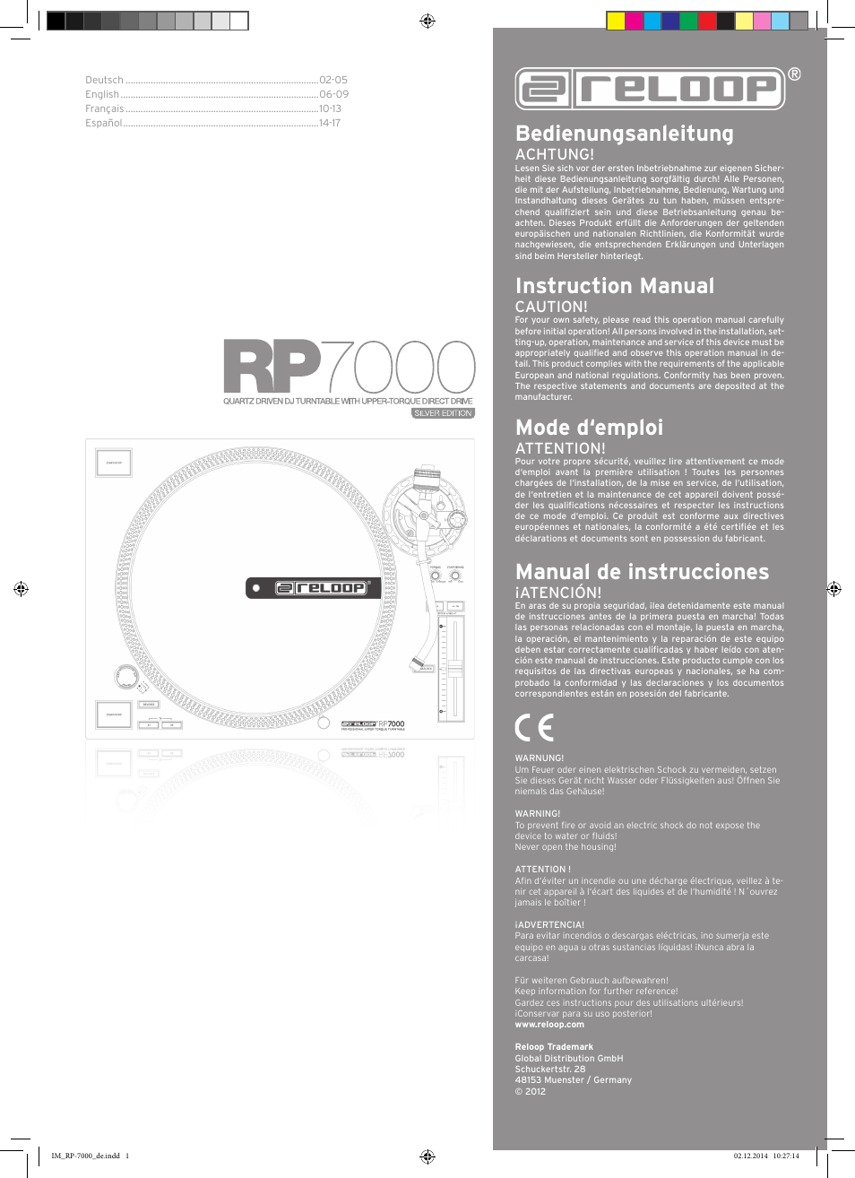 Reloop RP-7000 LTD. User Manual | 20 pages