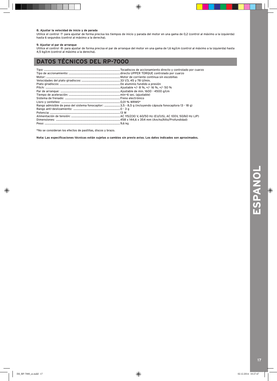 Esp anol | Reloop RP-7000 LTD. User Manual | Page 17 / 20