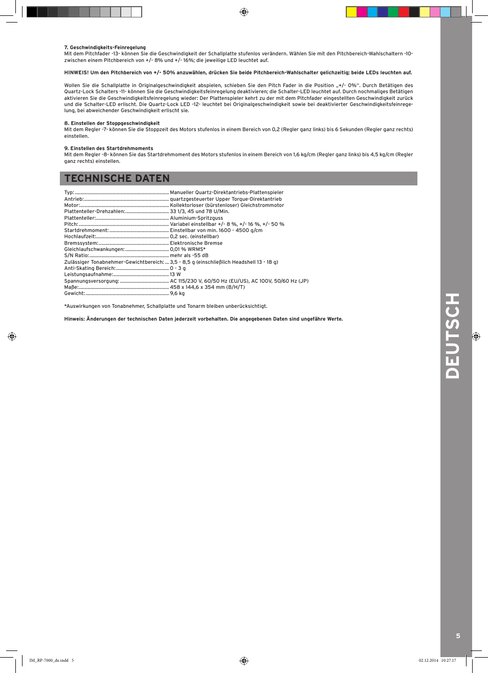 De ut s ch | Reloop RP-7000 LTD. User Manual | Page 5 / 20