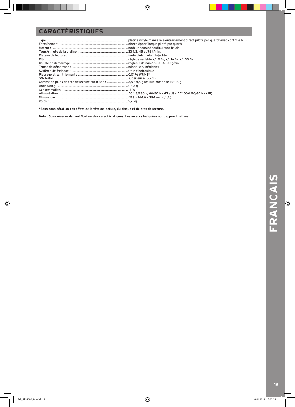 Fr anc ais | Reloop RP-8000 - Instruction Manual User Manual | Page 21 / 28