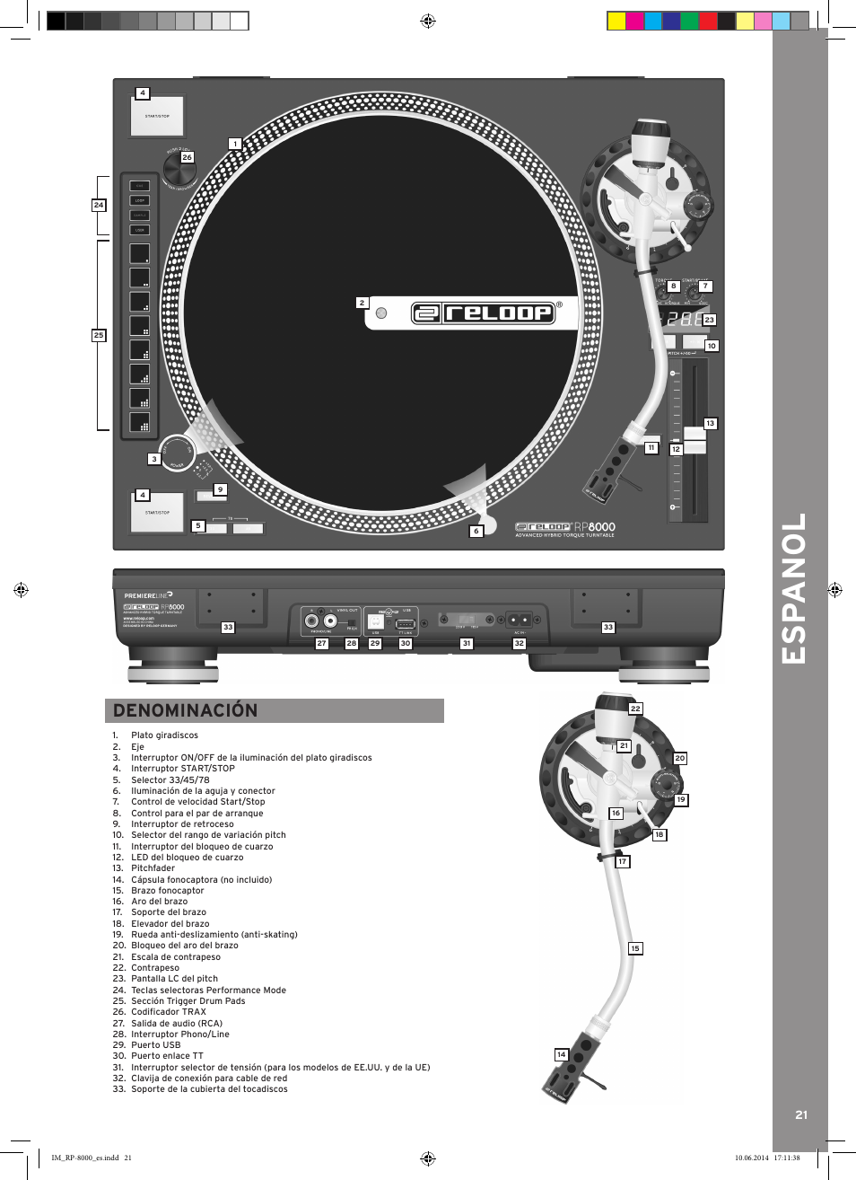 Esp anol, Denominación | Reloop RP-8000 - Instruction Manual User Manual | Page 23 / 28