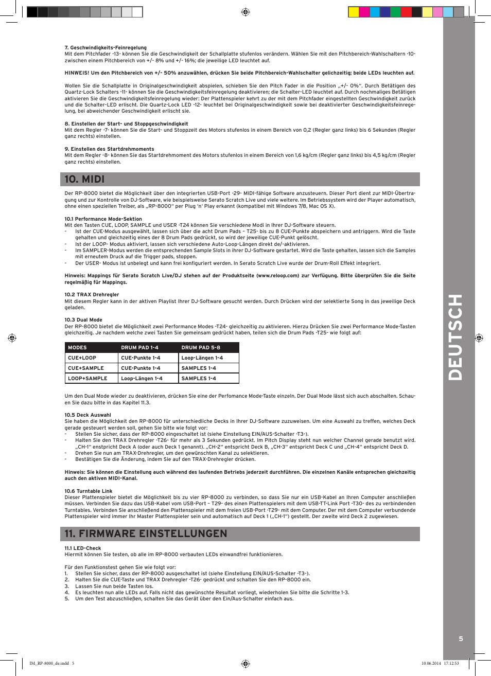 De ut s ch, Midi, Firmware einstellungen | Reloop RP-8000 - Instruction Manual User Manual | Page 5 / 28