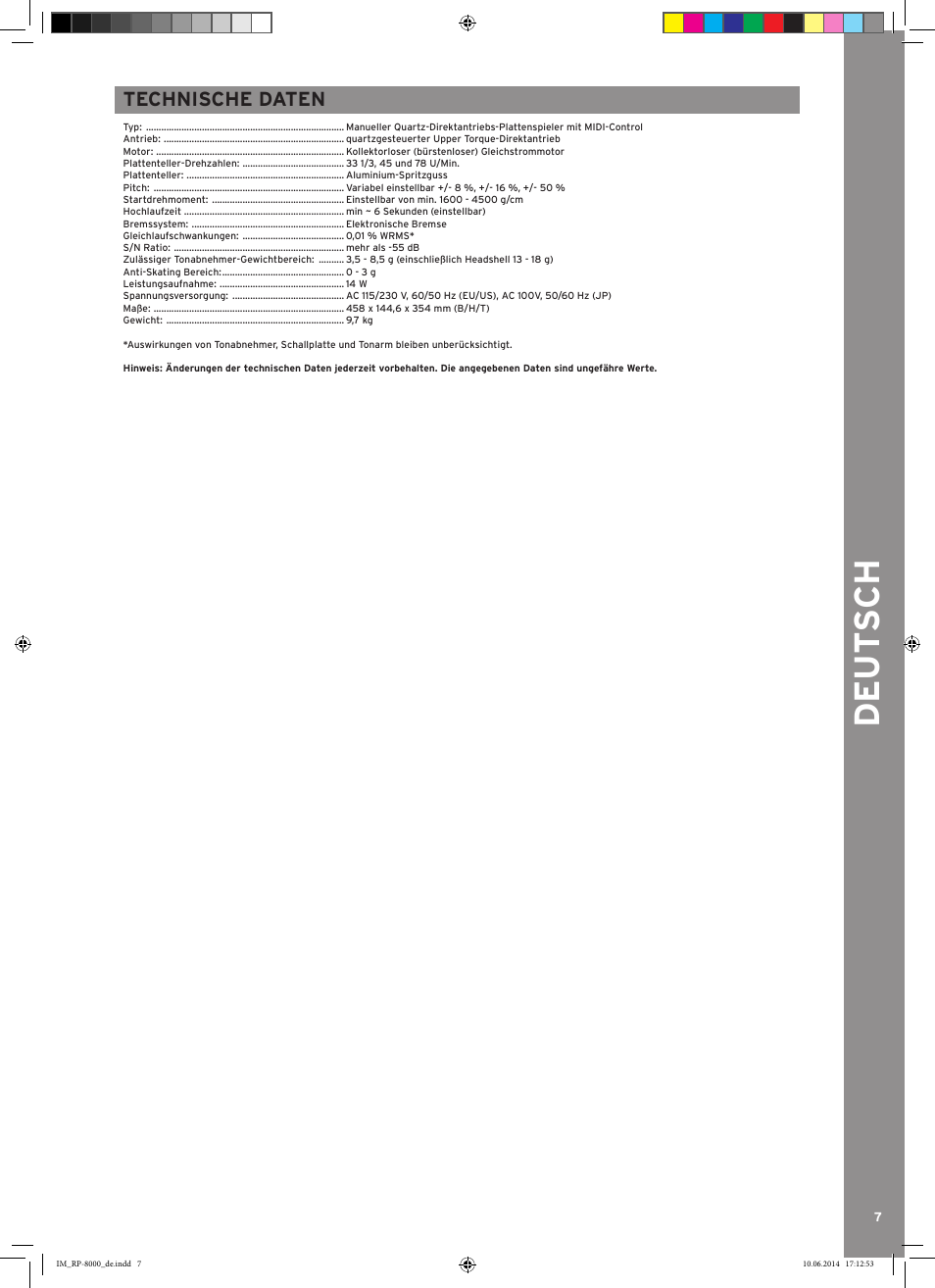 De ut s ch | Reloop RP-8000 - Instruction Manual User Manual | Page 7 / 28