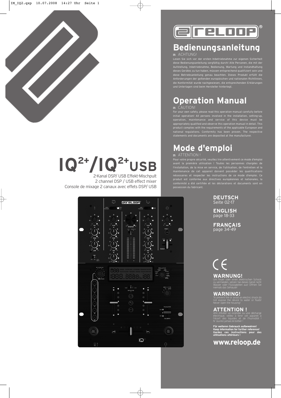 Reloop IQ.2+ USB User Manual | 52 pages