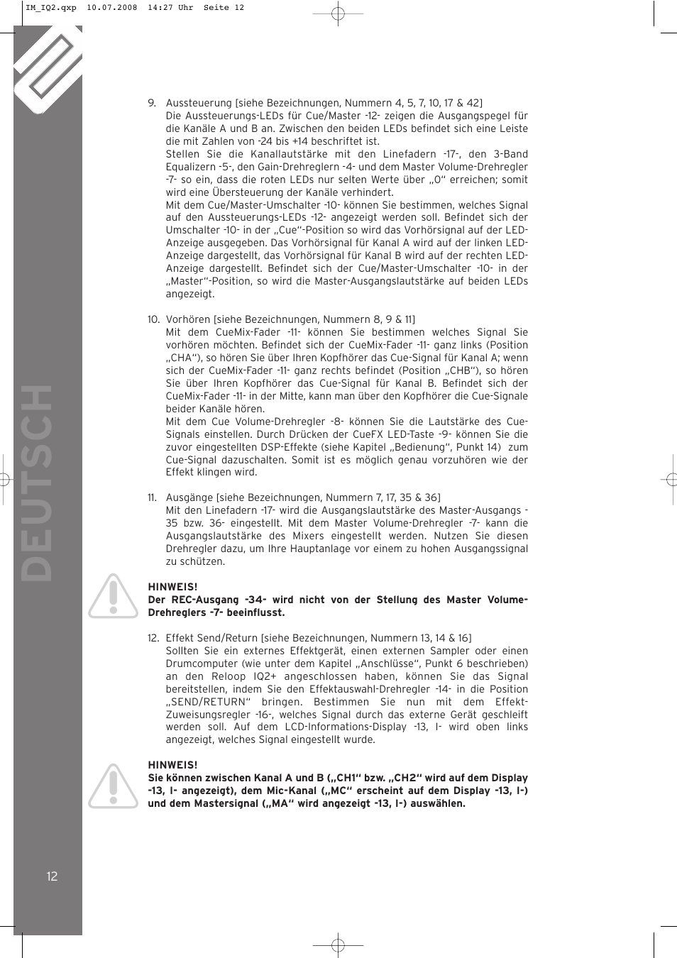 Deut sch | Reloop IQ.2+ USB User Manual | Page 12 / 52