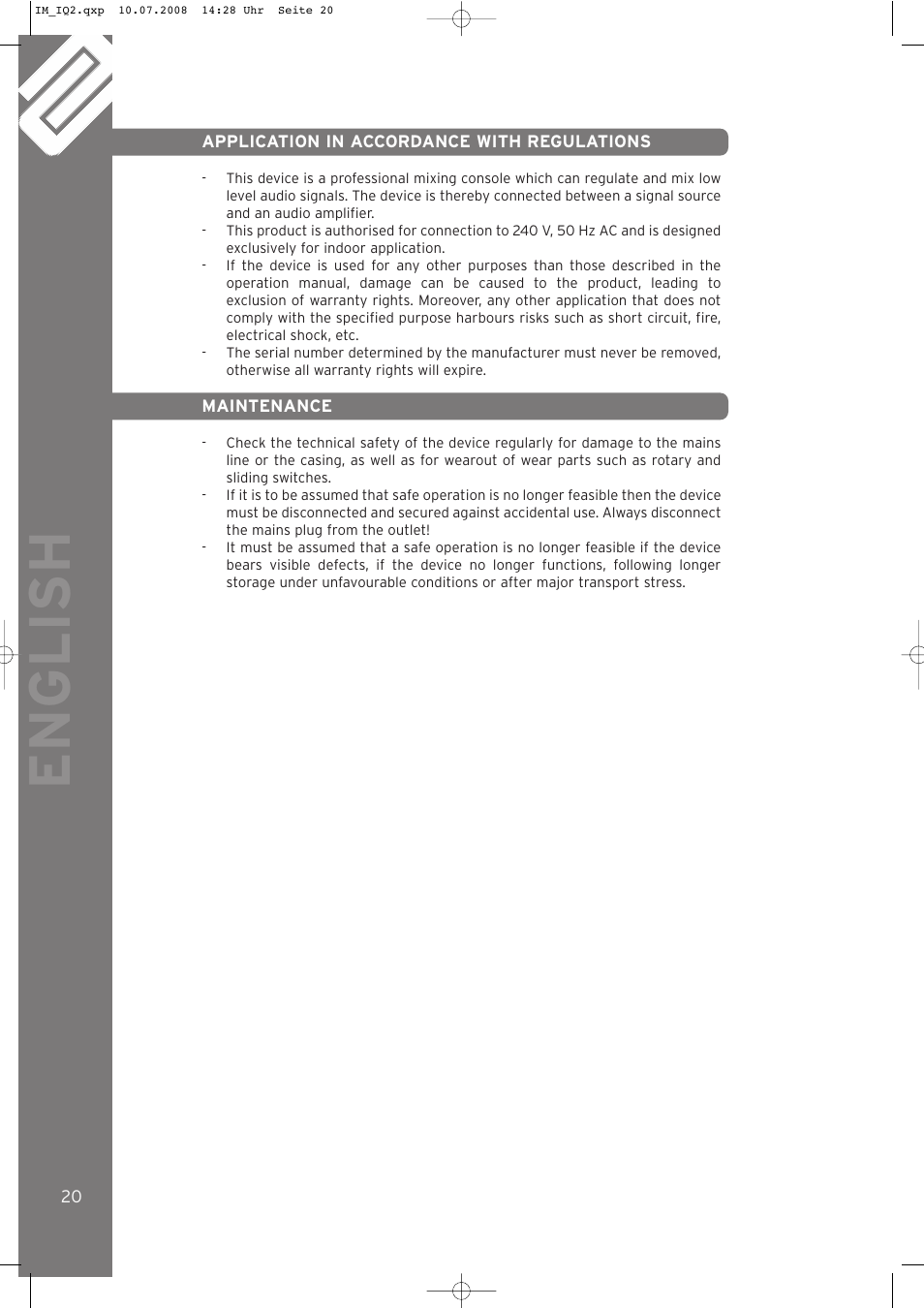 English | Reloop IQ.2+ USB User Manual | Page 20 / 52