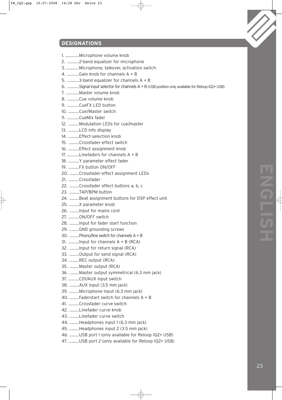 English | Reloop IQ.2+ USB User Manual | Page 23 / 52