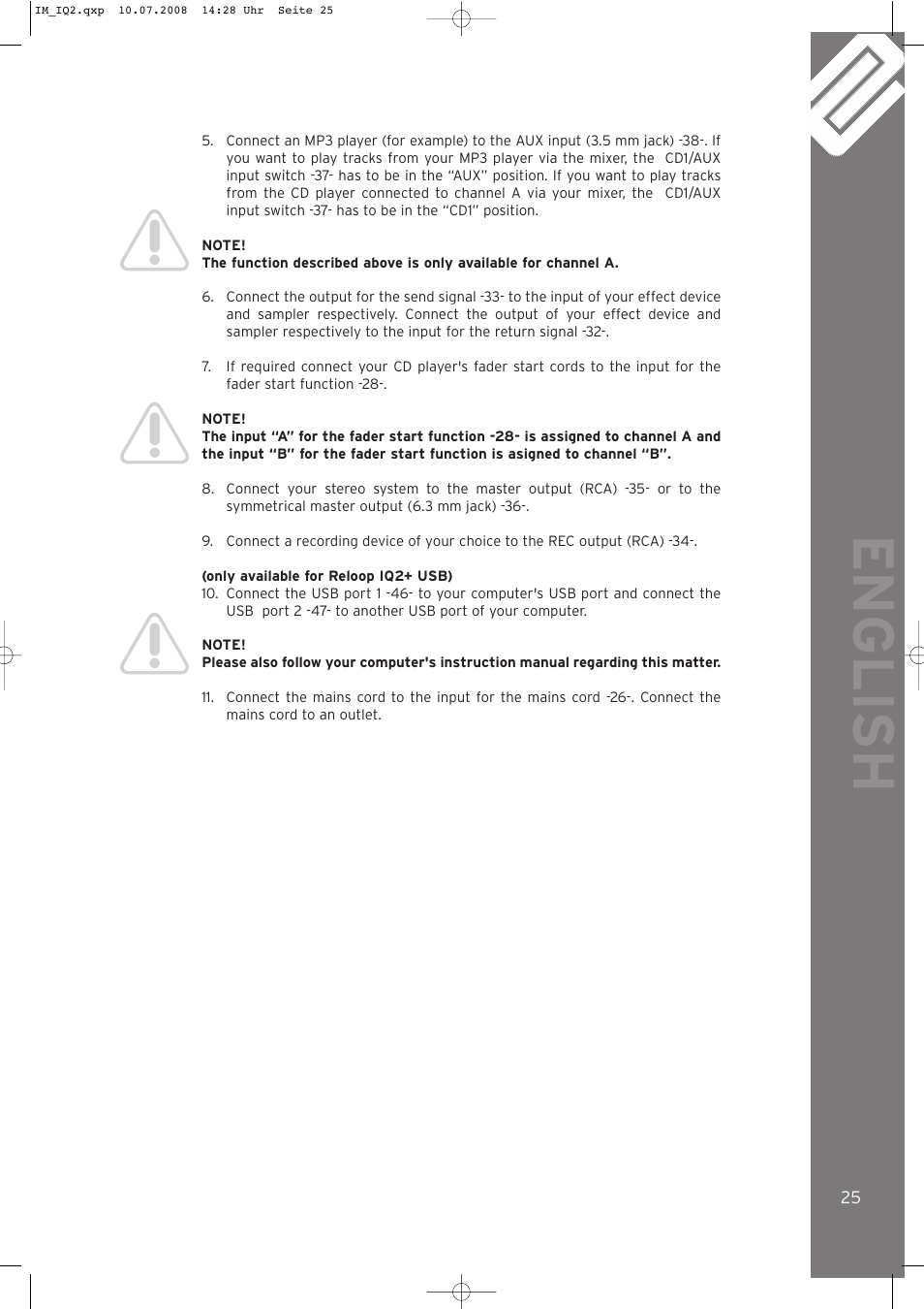 English | Reloop IQ.2+ USB User Manual | Page 25 / 52