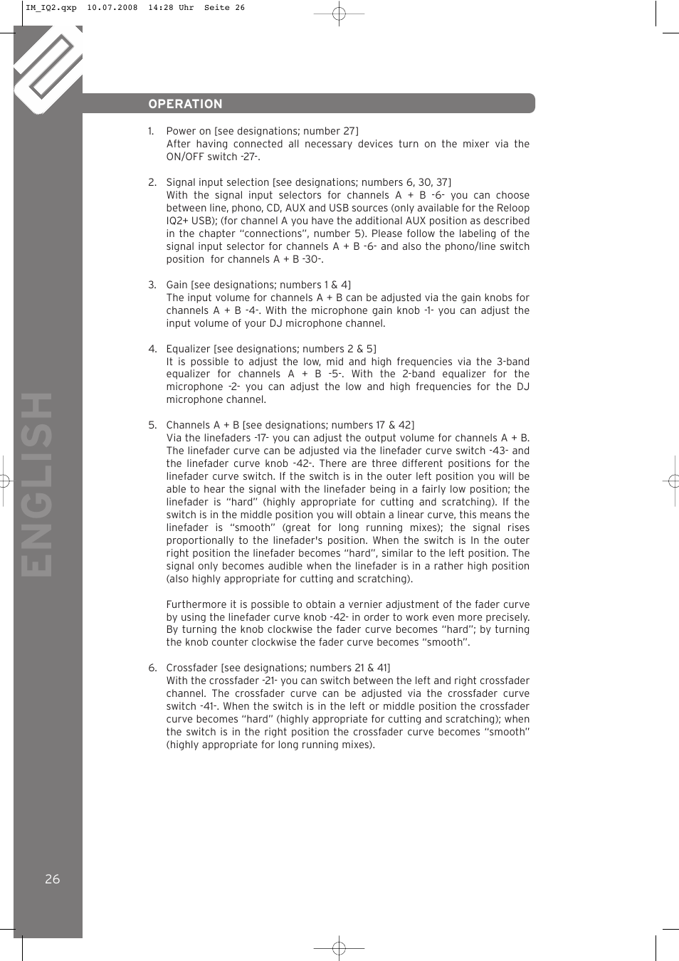 English | Reloop IQ.2+ USB User Manual | Page 26 / 52