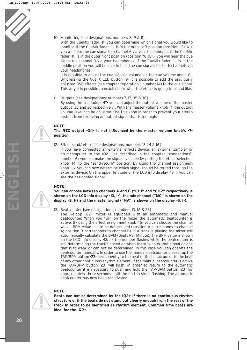 English | Reloop IQ.2+ USB User Manual | Page 28 / 52