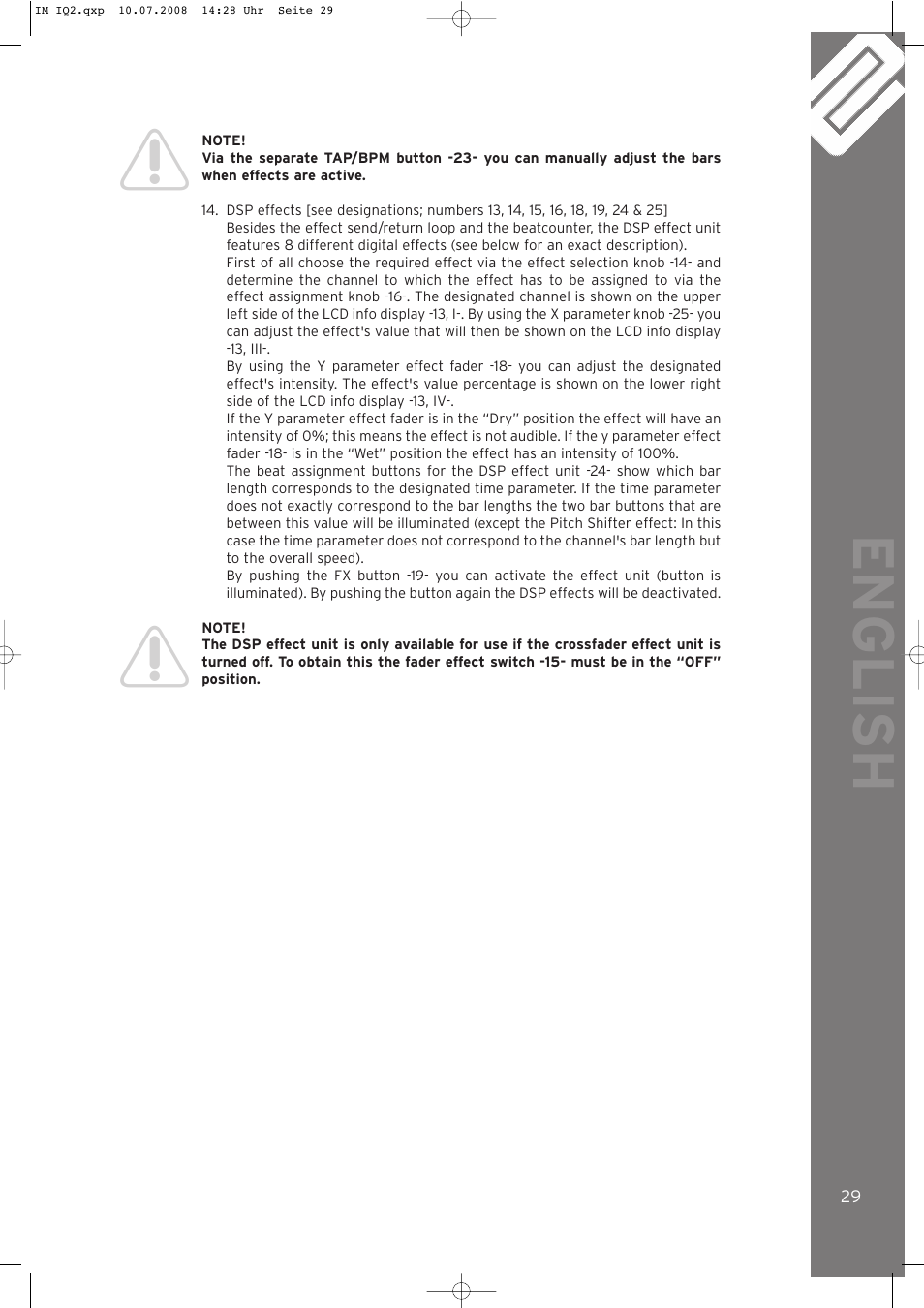 English | Reloop IQ.2+ USB User Manual | Page 29 / 52