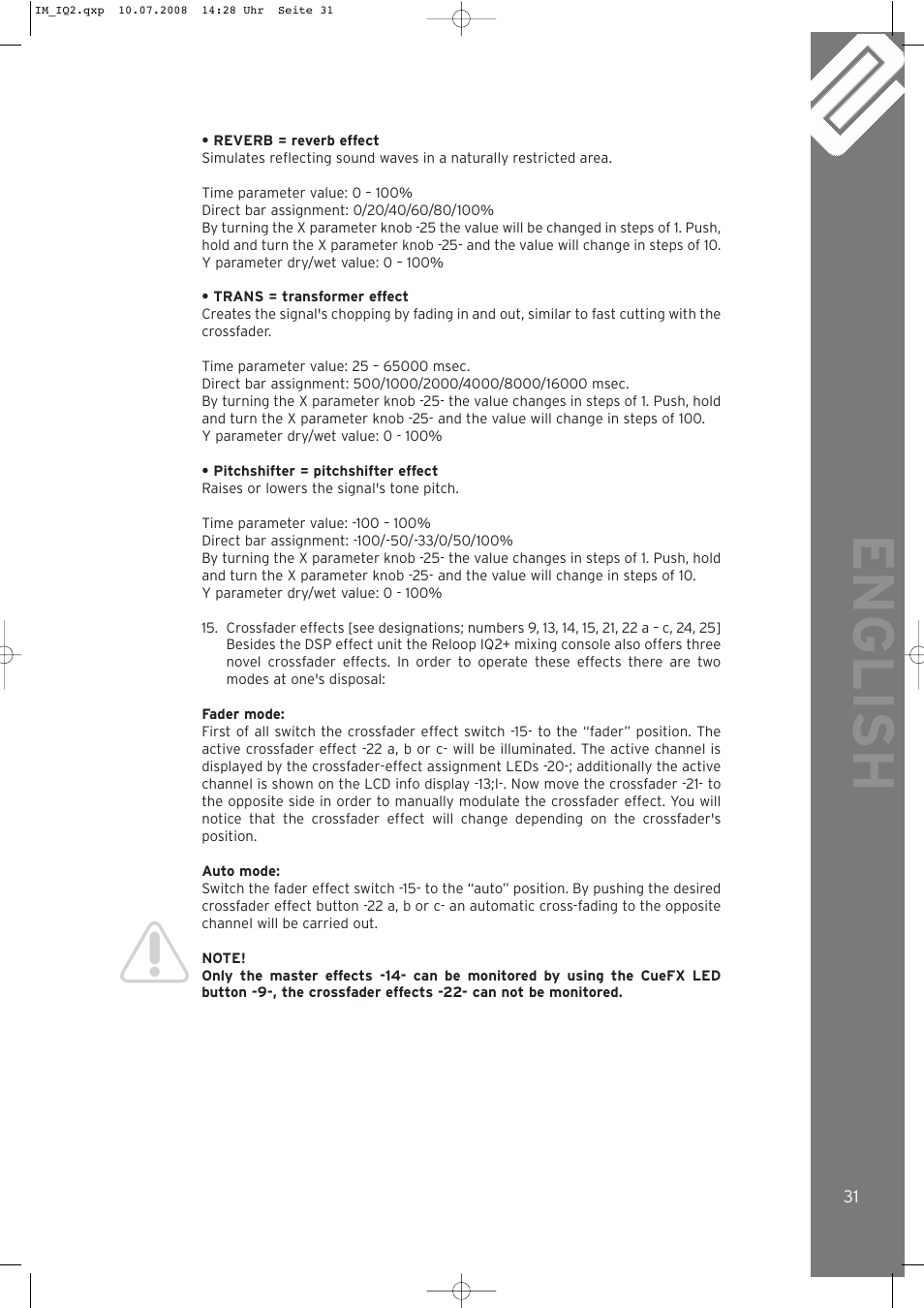 English | Reloop IQ.2+ USB User Manual | Page 31 / 52