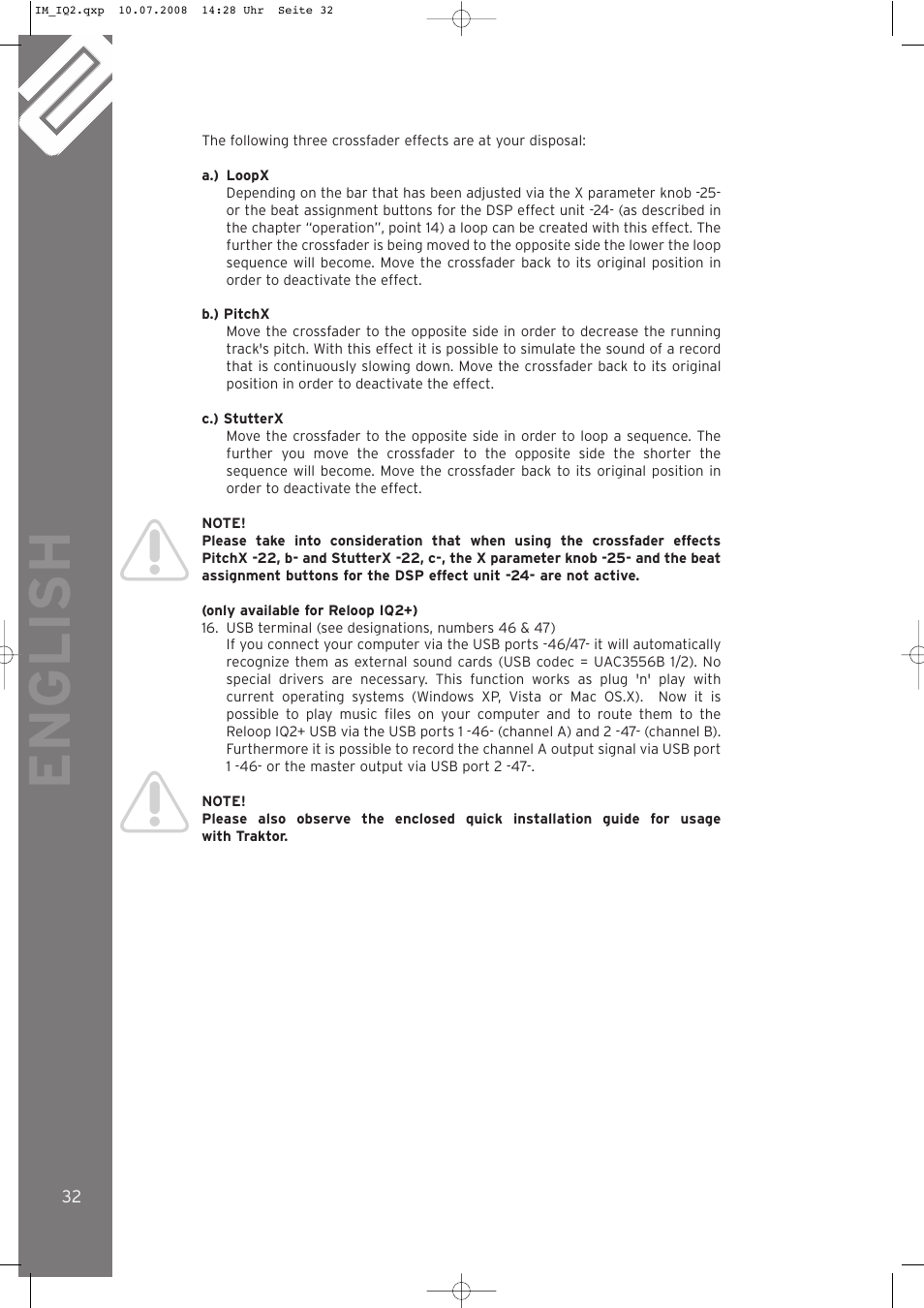 English | Reloop IQ.2+ USB User Manual | Page 32 / 52