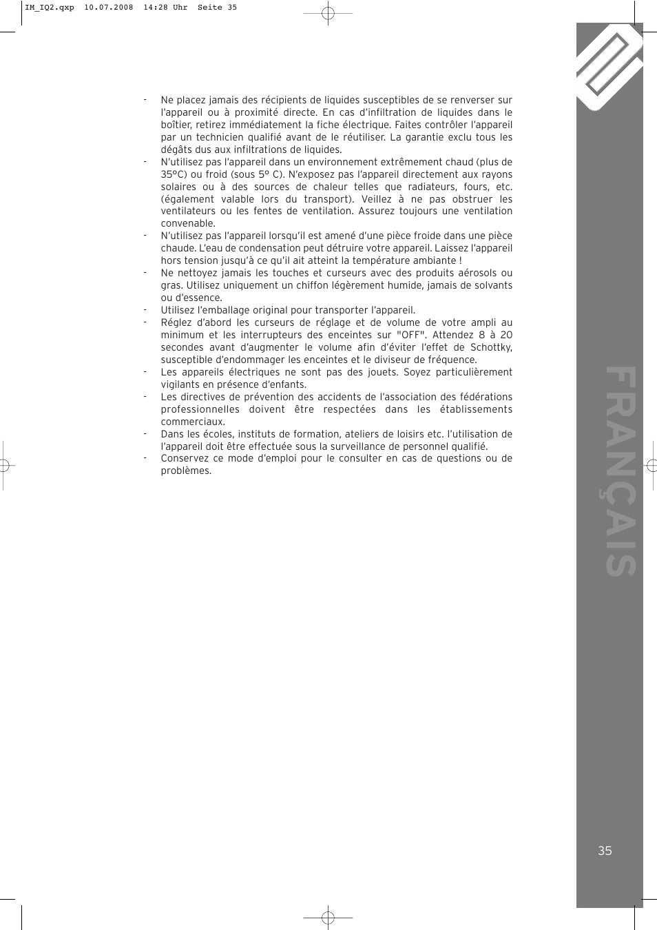 Fr ançais | Reloop IQ.2+ USB User Manual | Page 35 / 52