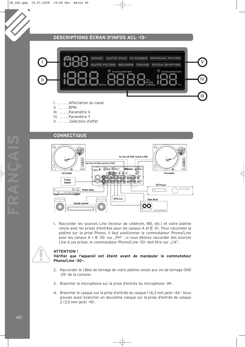 Fr ançais | Reloop IQ.2+ USB User Manual | Page 40 / 52