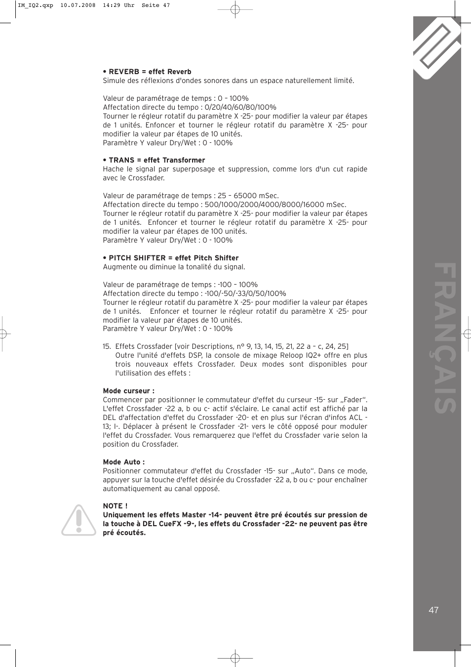 Fr ançais | Reloop IQ.2+ USB User Manual | Page 47 / 52