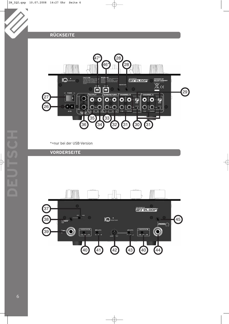 Deut sch | Reloop IQ.2+ USB User Manual | Page 6 / 52