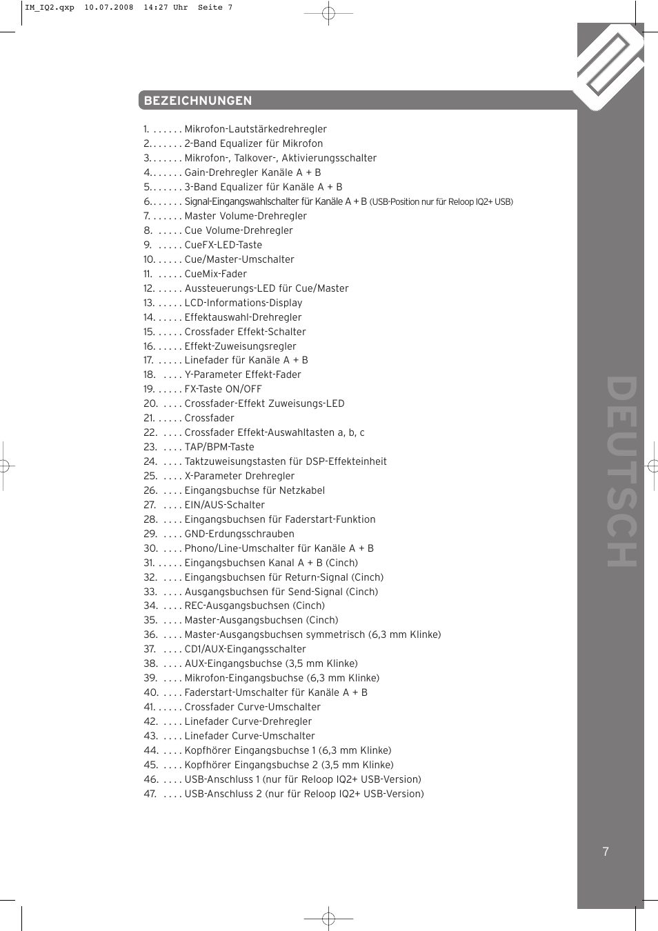 Deut sch | Reloop IQ.2+ USB User Manual | Page 7 / 52